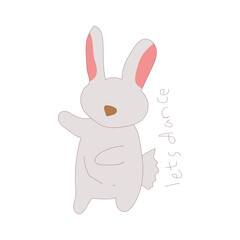 Lets Dance Cute animal sticker icon with full color style. rabbit, character, happy, bunny, easter, funny, doodle. Vector illustration