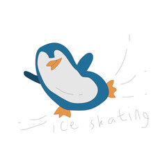 Ice Skating Cute animal sticker icon with full color style. penguin, cute, happy, bird, baby, character, funny. Vector illustration