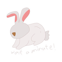 Wait A Minute Cute animal sticker icon with full color style. rabbit, character, happy, bunny, easter, funny, doodle. Vector illustration
