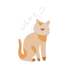 What? Cute animal sticker icon with full color style. cartoon, cat, pet, cute, character, funny, kitten. Vector illustration