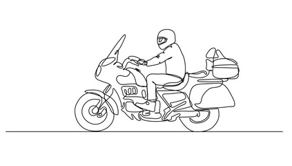 continuos lineart of man riding a bike touring using driving safety for minimalist illustration vector of vehicle