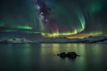 aurora over the lake by AI generating