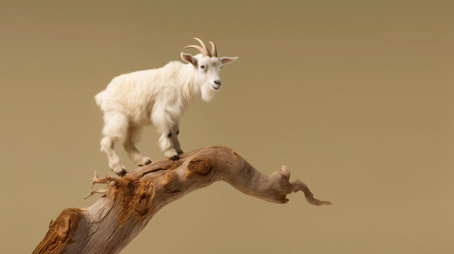 goat on the branch HD 8K wallpaper Stock Photographic Image