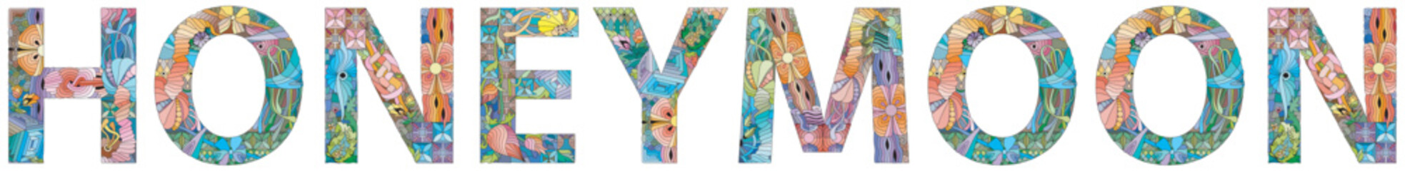 The word HONEYMOON. Colorful vector word isolated on a white background