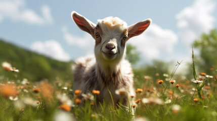 goat on the meadow HD 8K wallpaper Stock Photographic Image