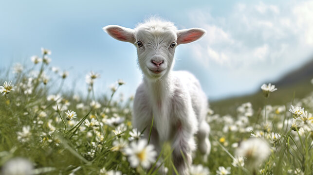 white goat on a meadow HD 8K wallpaper Stock Photographic Image