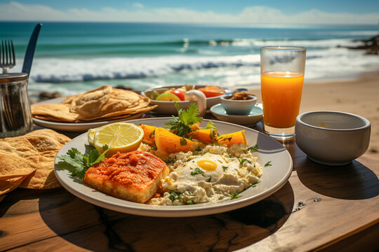 healthy and nutritious breakfast in front of the caribbean sea