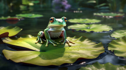 frog on a leaf HD 8K wallpaper Stock Photographic Image