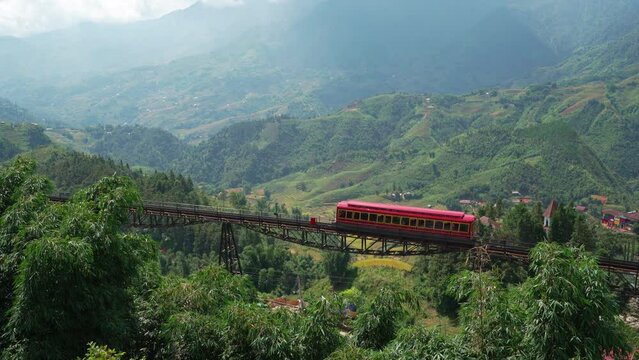 Beautiful landscape with mountain view on the train while going to Fansipan mountain in Sapa city, Vietnam
