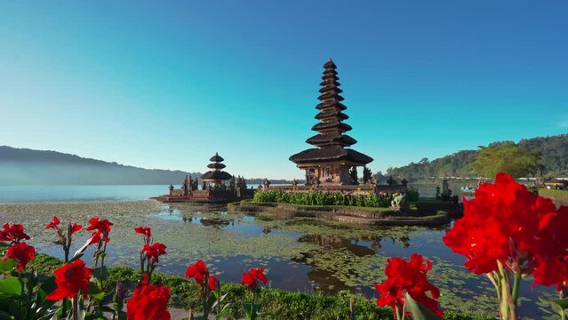 Beautiful sunrise view at Ulun Danu Beratan temple in Bali, Indonesia