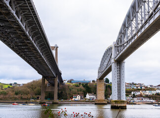 Tamar bridge and Royal Albert bridge in Plymouth Devon