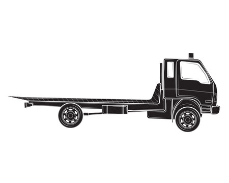 Black silhouette of Tow truck in isolate on a white background. Vector illustration.