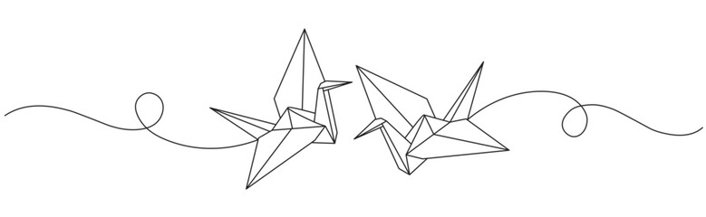 Crane origami line art vector illustration - obrazy, fototapety, plakaty