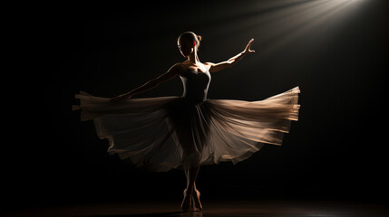 Ballet dancer doing pointe under spotlight