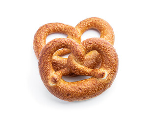 Appetizing soft bavarian pretzel isolated on white background