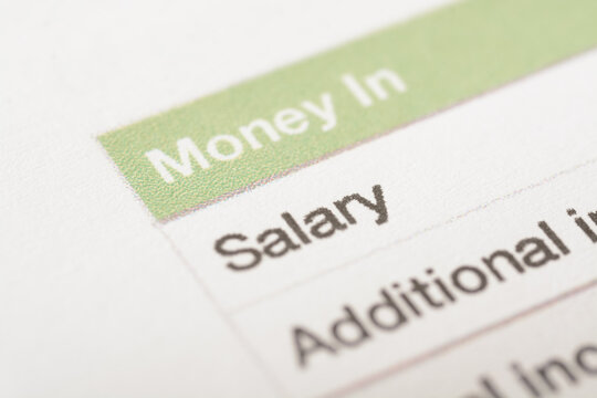 A close-up view of SALARY word displayed on the paper.