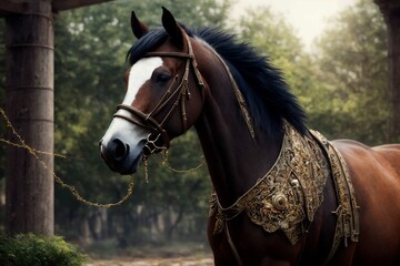 Obraz premium Cute horse made out of metal generated by AI.