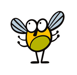 unny doodle fly hand drawn in cartoon style. Vector art.