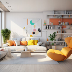 Modern living room interior with bright accents