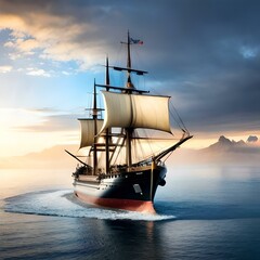 sailing ship at sunset