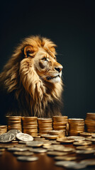 Lion several gold coins Generative AI