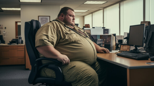 Enormous overweight country guy in the office