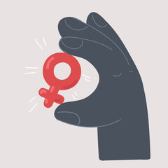 Cartoon illustration of women resist symbol. Woman hold famale symbol