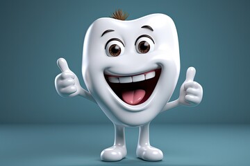 Cartoon tooth with a thumbs up for a dentist.