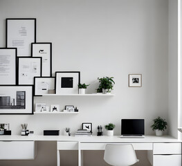  black minimalistic office environment with a modern desk. The image will highlight elegance, professionalism, and simplicity, with a focus on the aesthetic appeal of the black color scheme.
