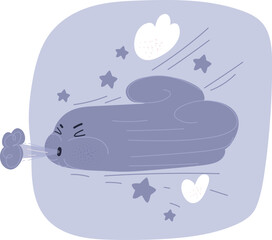 Cartoon illustration of cloud that blows wind