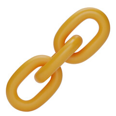 3d Realistic yellow Chain or link Icon isolated on white background. Two chain links icon, Attach, Lock symbol.