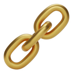 3d Realistic gold Chain or link Icon isolated on white background. Two chain links icon, Attach, Lock symbol.