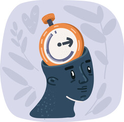 Cartoon illustration of trendy icon. Stopwathcing Inside the head