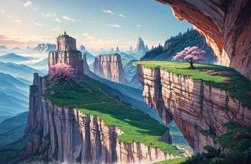 Artwork of a beautiful mountain landscape, Generative AI