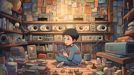 Ink and Melodies A Lofi Serenade to a Cute Manga Boy's Illustration