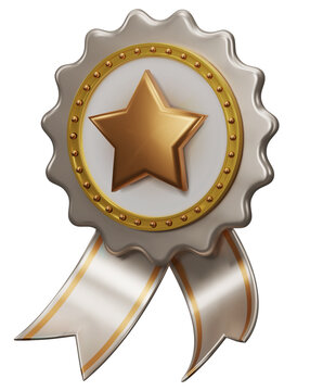 3D quality guarantees a medal with a star and ribbon. Beige badge warranty icon. Realistic graphics Certificate Badge icon, award badge.