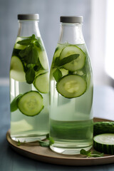 Refreshing Cucumber Infused Water in Glass Bottles: Hydration at Its Finest