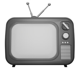 3D render black Vintage Television Cartoon style isolate on background. Minimal Retro TV. Black analog TV.  Old TV set with antenna.