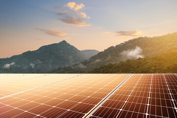 solar panels on top mountain, Renewable energy clean and good environment.