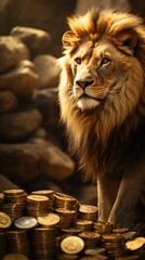 Lion several gold coins Generative AI	
