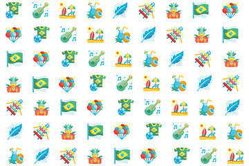 brazil flag, guitar, ball, leaf, carnival pattern design