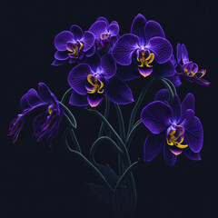 Fototapeta na wymiar Realistic Orchid Flowers Background Close Up With Neon Colors, generative AI