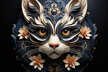 paper cut out volumetric cat portrait 