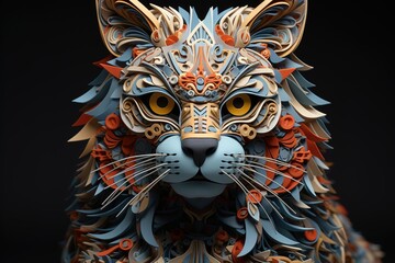 Naklejka premium paper cut out volumetric cat portrait 
