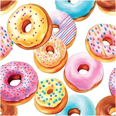 Sketch seamless pattern with donut pattern watercolor. Fashion style pattern. Seamless repeat pattern. Backdrop background. Abstract wallpaper.