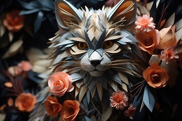 paper cut out volumetric cat portrait 