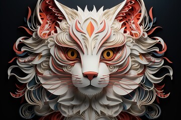 Naklejka premium paper cut out volumetric cat portrait 