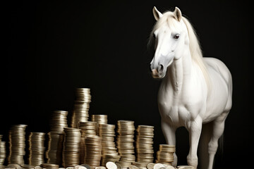 Horse with several gold coins Generative AI	
