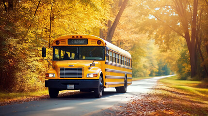 yellow school bus on the street student transport - obrazy, fototapety, plakaty