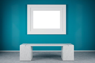 Interior Room 3D Rendered Picture Frame Wall with Bench and Clipping Path